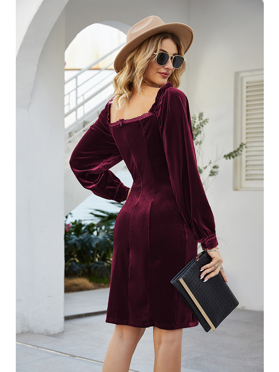 velvet slim long-sleeved hip dress NSAL10201