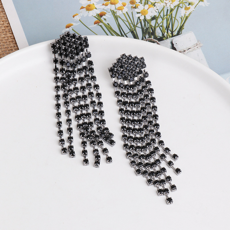 Ultra Flash Rhinestone Long Tassel Chain Earrings For Women display picture 6