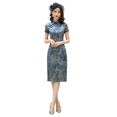 Chinese Dress Qipao for women Cheongsam dress retro long silk cheongsam large size gilt double cheongsam