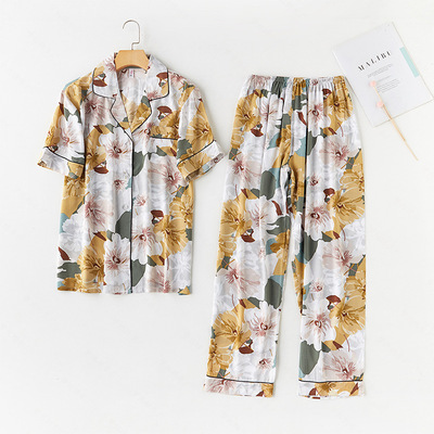 pajamas New products Autumn and winter Man-made TSUMUGI Short sleeved trousers suit Lapel lady Home Furnishings On behalf of