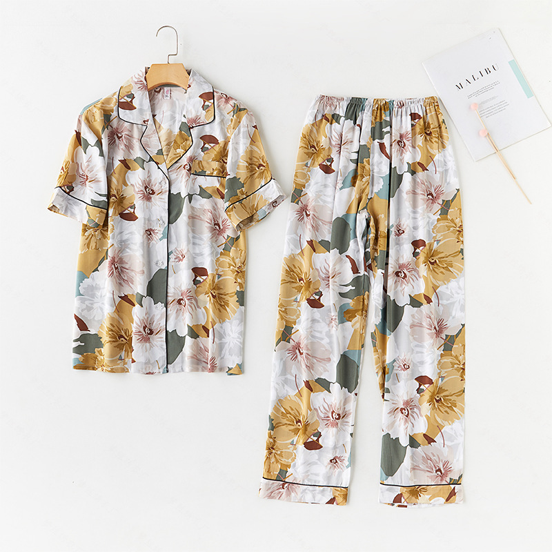 pajamas New products Autumn and winter Man-made TSUMUGI Short sleeved trousers suit Lapel lady Home Furnishings On behalf of