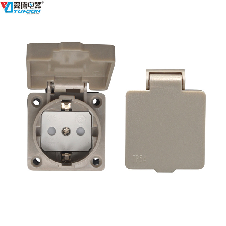 16A/250V欧式插座 IP44防水 欧规德式工业插座 白色方盖欧标插座