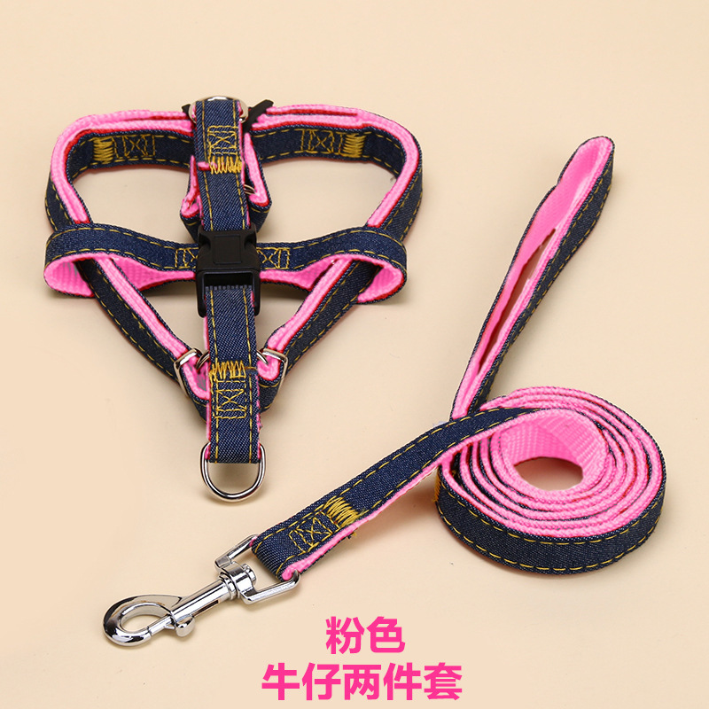 Clásico correa de pecho de vaqueros collar de tracción de perros tres piezas de fábrica de cuerda de perro venta directa productos para mascotas especiales