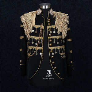 Men's jazz dance coats band singers dance jackets gig perform jackets for man domineering pendant suit court hanging tassel President military uniform costume