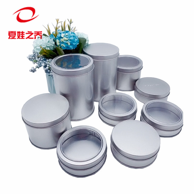 磨砂马口铁盒批发 圆形蜡烛罐香薰铁盒 90直径糖果开窗铁盒