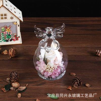 originality Glass angel Scenery DIY Microcosmic Glass cover Preserved Flowers Spend eternity Valentine's Day gift