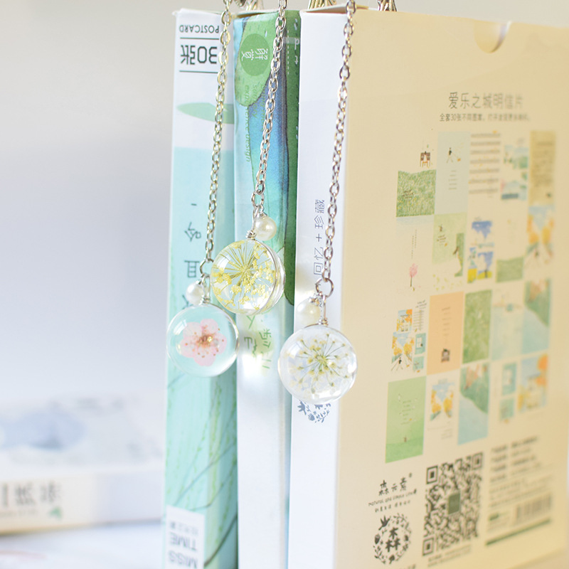 创意卡通干花金属书签多种花朵文艺饰品工艺品挂件羽毛合金田园风