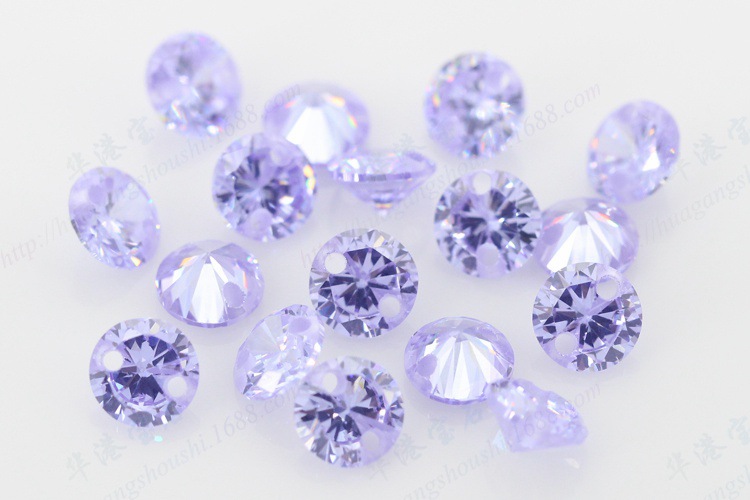 华港宝石 圆形变蓝色双孔锆石裸石 合成紫罗兰宝石皓石戒面带洞-阿里巴巴