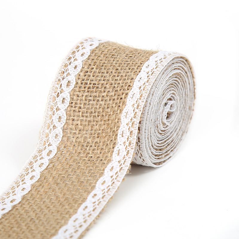 Rollo de lino de encaje DIY hecho a mano boda Navidad artesanía rollo de lino de encaje de lino cuerda de cáñamo