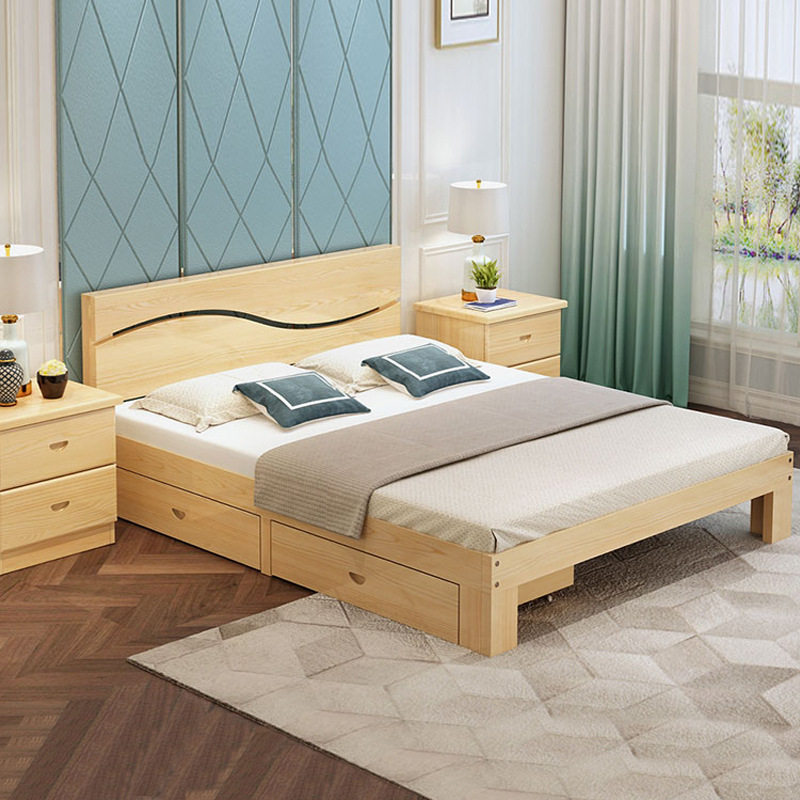 Solid wood bed 1.8 meters double bed wholesale master bedroom wood bed 1.5 children's single bed logs solid wood bed manufacturer direct sales
