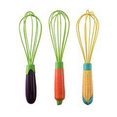 Creative 11-inch Silicone Whisk Eggbeater in Eggplant, Corn, and Carrot Shapes Whisking Stick Baking Tool Handheld Eggbeater