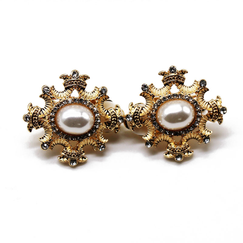 Approvisionnement D'usine Vintage Cour Baroque Perle Clip Oreille Argent Boucles D'oreilles Western Antique Bijou Strass Oreille Goujons display picture 6