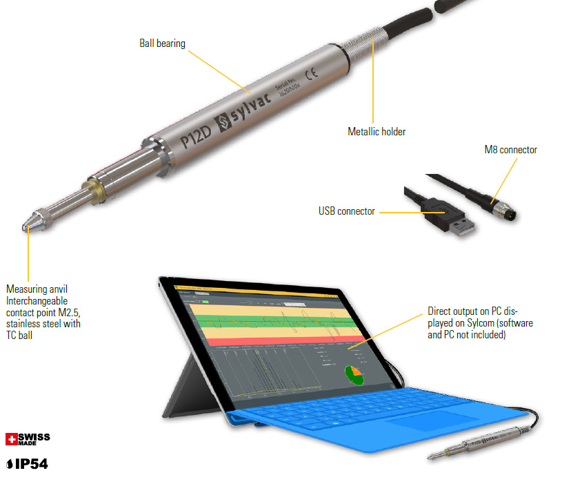 瑞士sylvac高精度测微计0-12.7mm0.01μm位移传感器USB输出笔测头