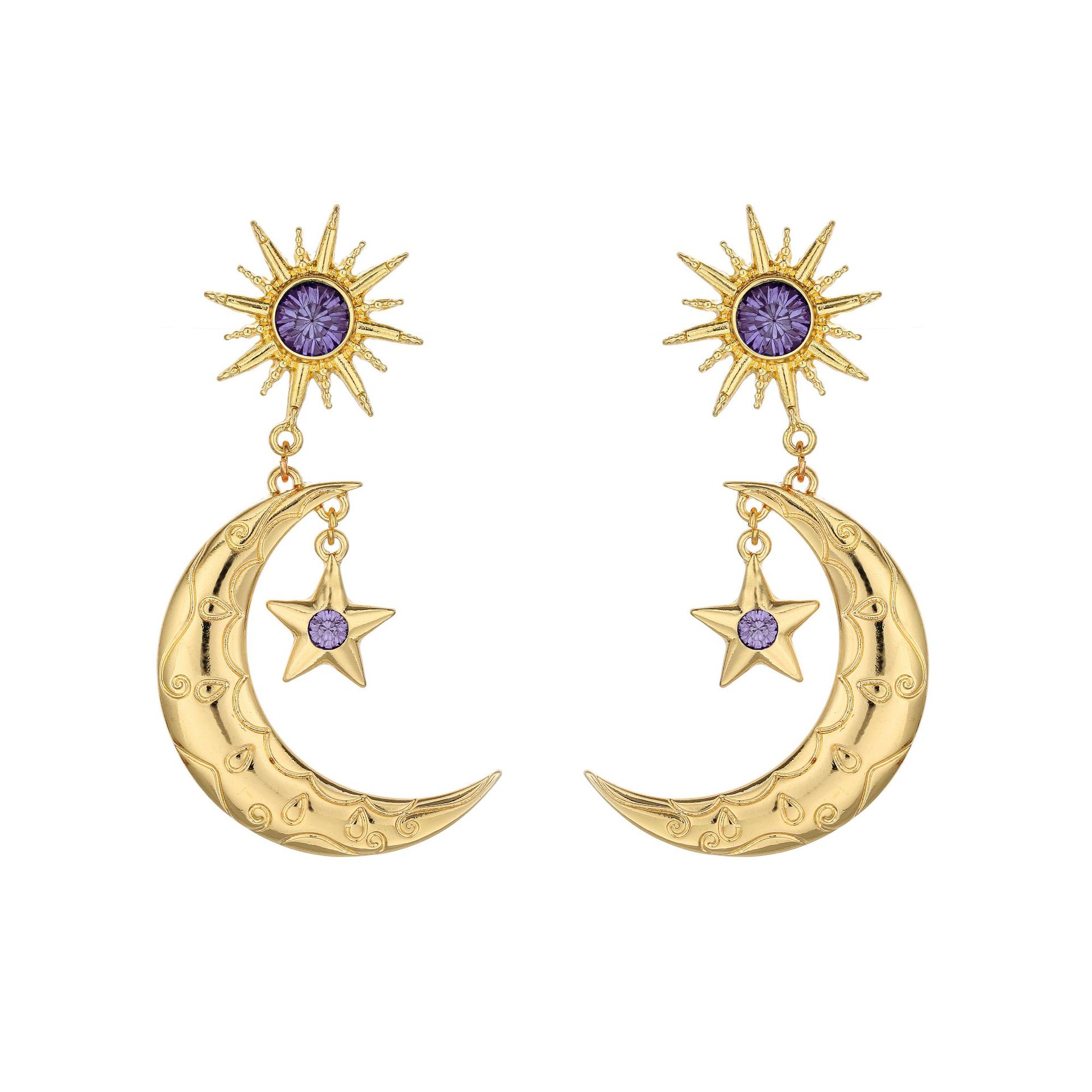 Vente Chaude Boucles D&#39;oreilles Mode Boucles D&#39;oreilles Violettes Alliage Diamant Étoile Lune Boucles D&#39;oreilles En Gros Nihaojewelry display picture 2