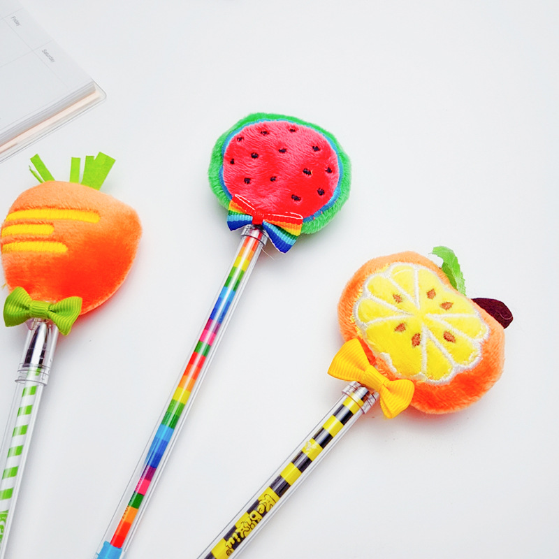 Cute Plush Fruit Carrot Cartoon Pen Black Transparent Ball Pen Office Supplies display picture 2