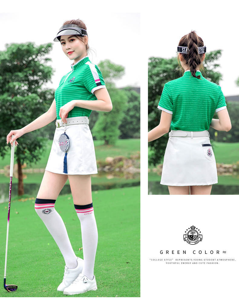 Bộ đồ golf nữ tay ngắn sọc mùa hè — YF075-màu xanh đậm, YF186 nữ sọc ngắn tay màu hồng trắng, YF186 nữ tay ngắn sọc xanh đậm trắng, YF075-màu đỏ hoa hồng chi tiết 11