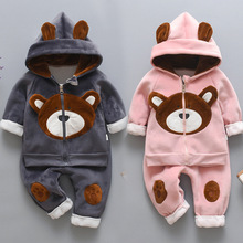 童装2019冬装新款韩版儿童小熊连帽套装中小童女宝宝金丝绒两件套