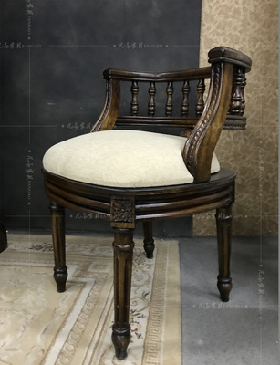 美式複古臥室實木布藝梳妝凳法式彩繪新中式後現代地中海北歐家具