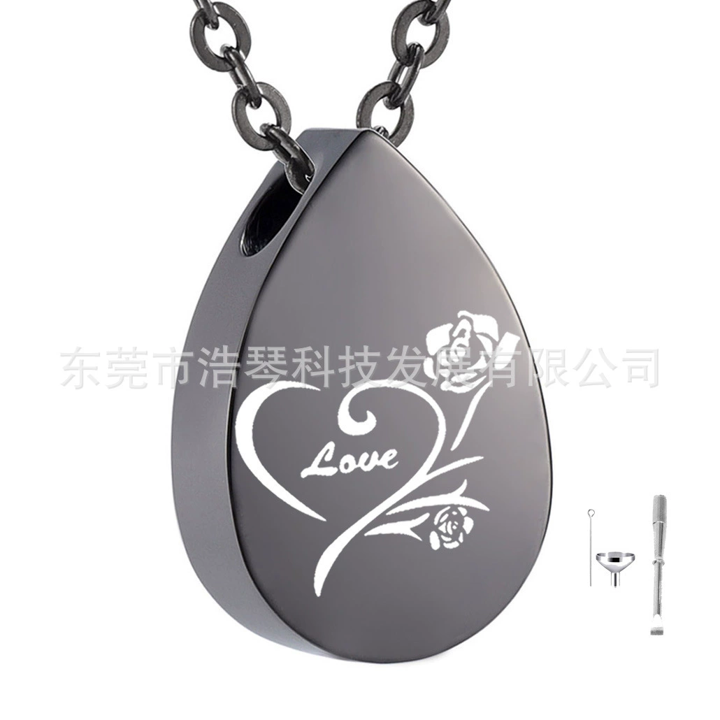 Нержавеющая сталь гальваническим черный капли-образный Роза пепел шкатулка кулон памятные ПЭТ пепел ожерелье флакон духов