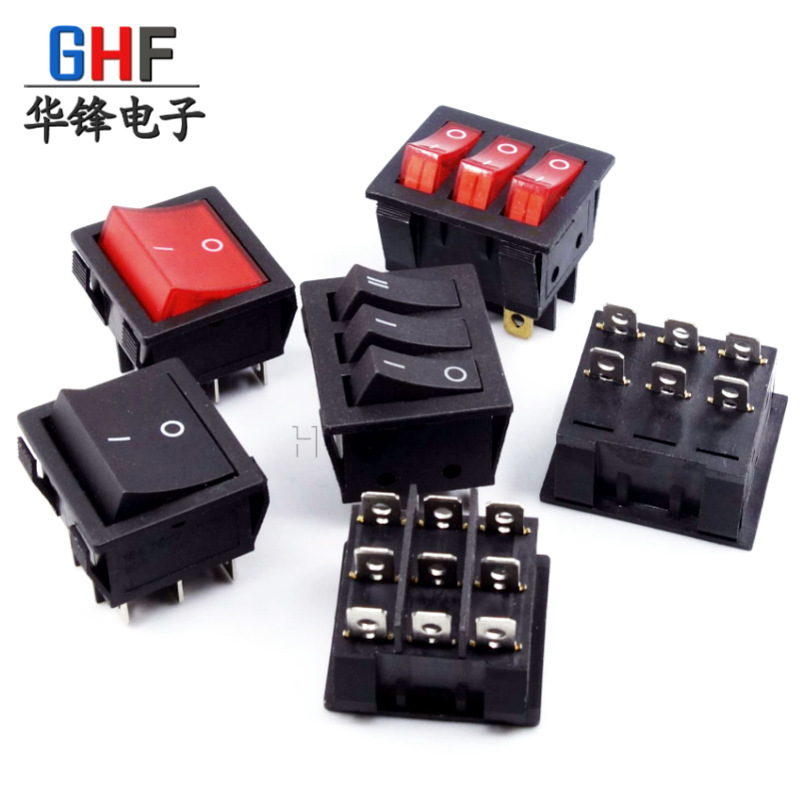 厂家直销 三联9脚船型开关 KCD4船形开关 红色电源开关 15A 250V