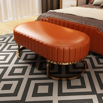 轻奢橙色床尾凳简约卧室长凳床头凳床榻沙发凳榻榻米衣帽间换鞋凳|ru