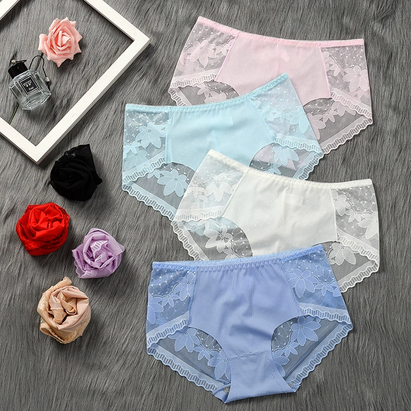 [80-130 pounds] Steo Ice Wicker Mid-waist underwear lace cotton inner crotch elastic briefs 1638
