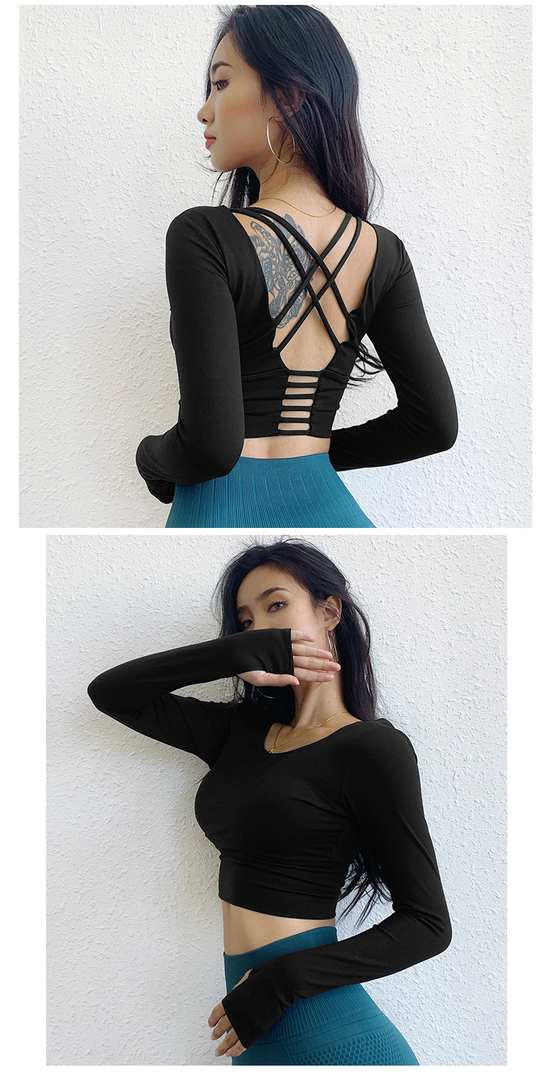 high-elastic long sleeve backless hollow solid color yoga top NSYWH127905