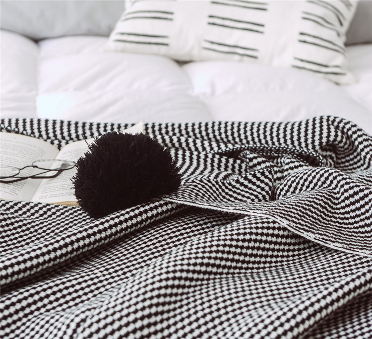 Lehká luxusní severská jednoduchá celobavlněná černá keprová deka do hotelové ložnice, vlněná deka, povlečení_voghion.com