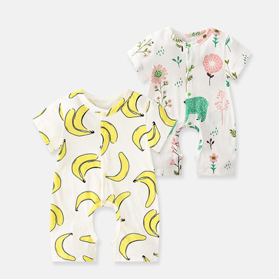 婴儿纯棉短袖开裆连体衣服男夏装新生幼儿女3宝宝6个月平角婴儿服|ms