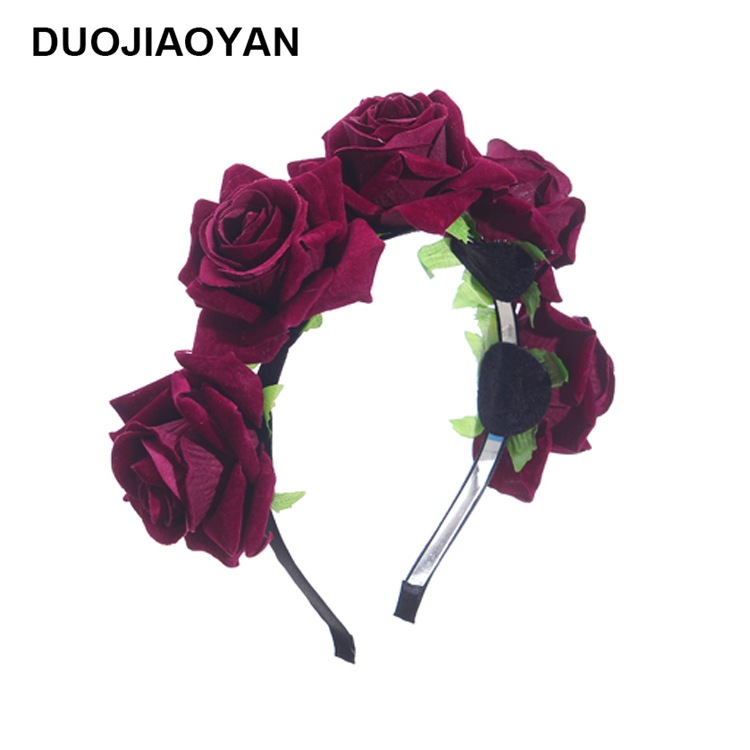 160g Weight Headwear Classification Wedding, Travel Occasion Plaid, Flower Pattern Women'S Gender Fashion Style White, Pink, Red Color New Velvet Simulation Rose Flower Wreath Headband Wholesale Nihaojewelry 11