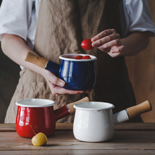 搪瓷單柄奶鍋 搪瓷單柄鍋湯鍋 通用輔食電磁爐出口日本寶寶奶鍋