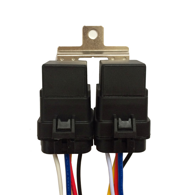 二合一支架式汽车防水一体化继电器 40A 12V 5脚带插座带线继电器