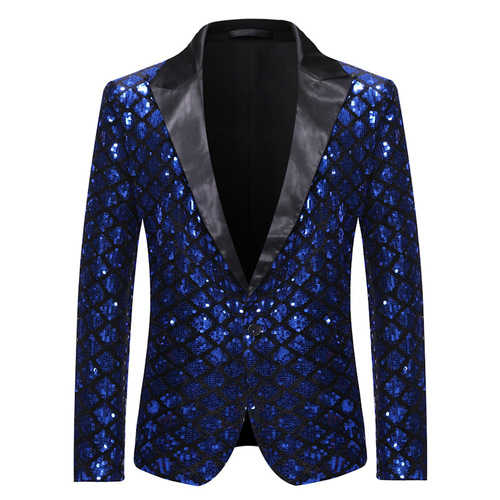 Gold silver royal blue paillette Jazz dance coats blazers for men suit stage banquet hosted Night club bar Rapper singers dance jacket for men male youth 