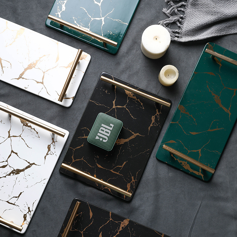 Source Manufacturer Simple Ins Scandinavian Marble Rectangular Ceramic Tray Model Room Living Room Water Cup Tray