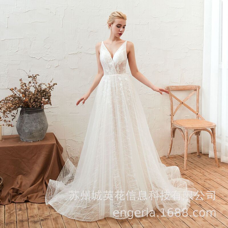 engerla Wedding Dress Bride New French Style Floor-length Simple Mori Style Super Fairy Tail Korean Style engerla Wedding Dress Bride New French Style Floor-length Simple Mori Style Super Fairy Tail Korean Style