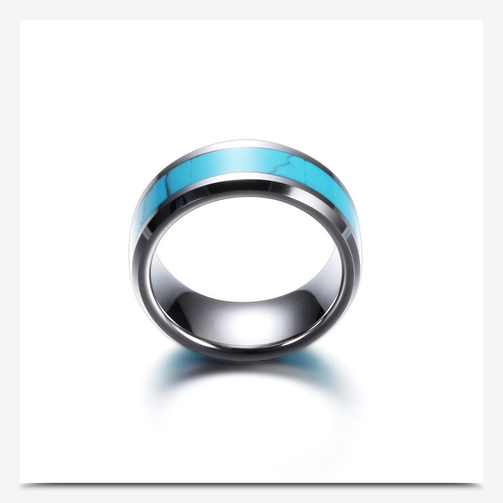 Fashion Simple Natural Turquoise Titanium Steel Ring For Men display picture 1