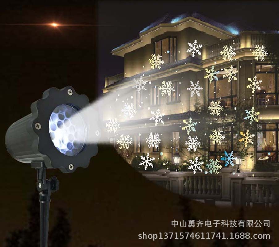 跨境货源RF遥控欧美户外草坪 花园圣诞装饰灯 投影图案暴风雪花灯