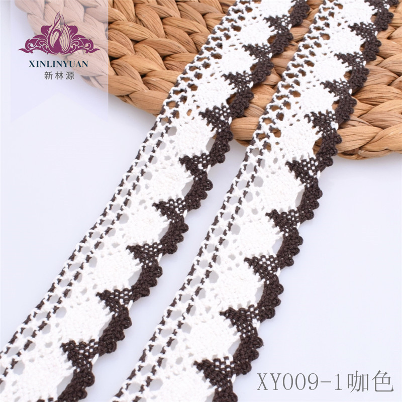 XY009-1咖啡色棉线蕾丝花边 3.5cm纯棉机织镂空花边服装服饰辅料