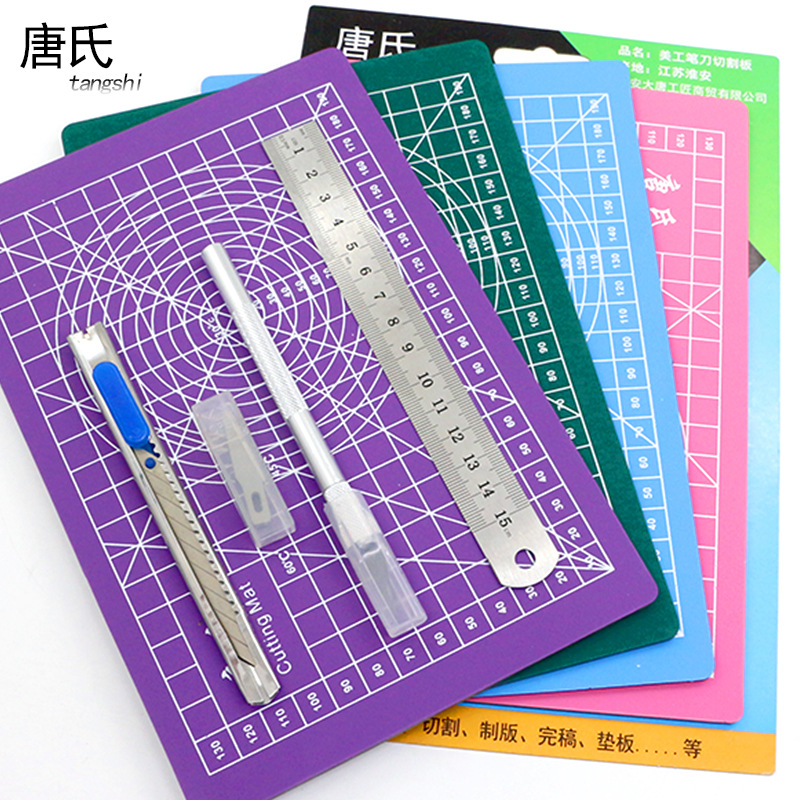 carving aluminium alloy Burin 9 blade A5 Blue cutting Base plate The knife 15 Cm ruler Five-piece
