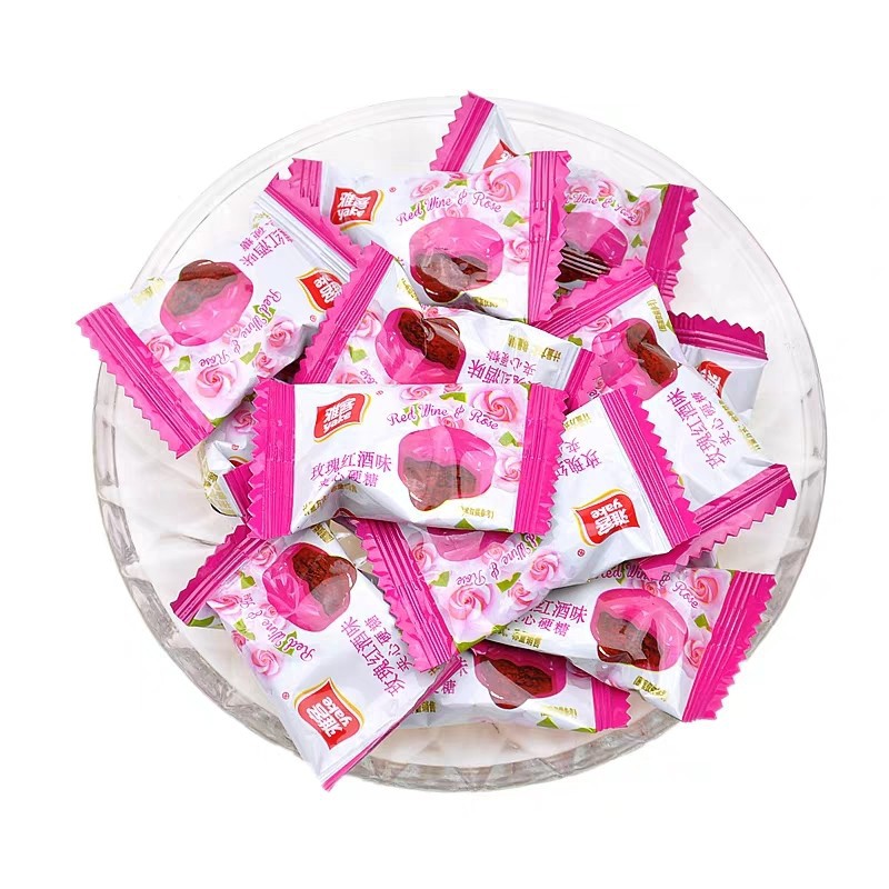 雅客玫瑰红酒味夹心硬糖500g年货结婚喜糖批发散装糖果零食60颗|ms