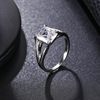 Square zirconium, ring with stone, wedding ring for bride, wish, European style, bright catchy style