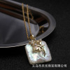 Fashionable organic chain for key bag , square pendant from pearl, necklace, wholesale