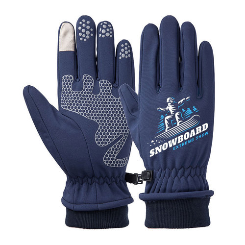 Customized ski gloves winter waterproof outdoor warm composite fleece windproof and coldproof touch screen printing custom LOGO