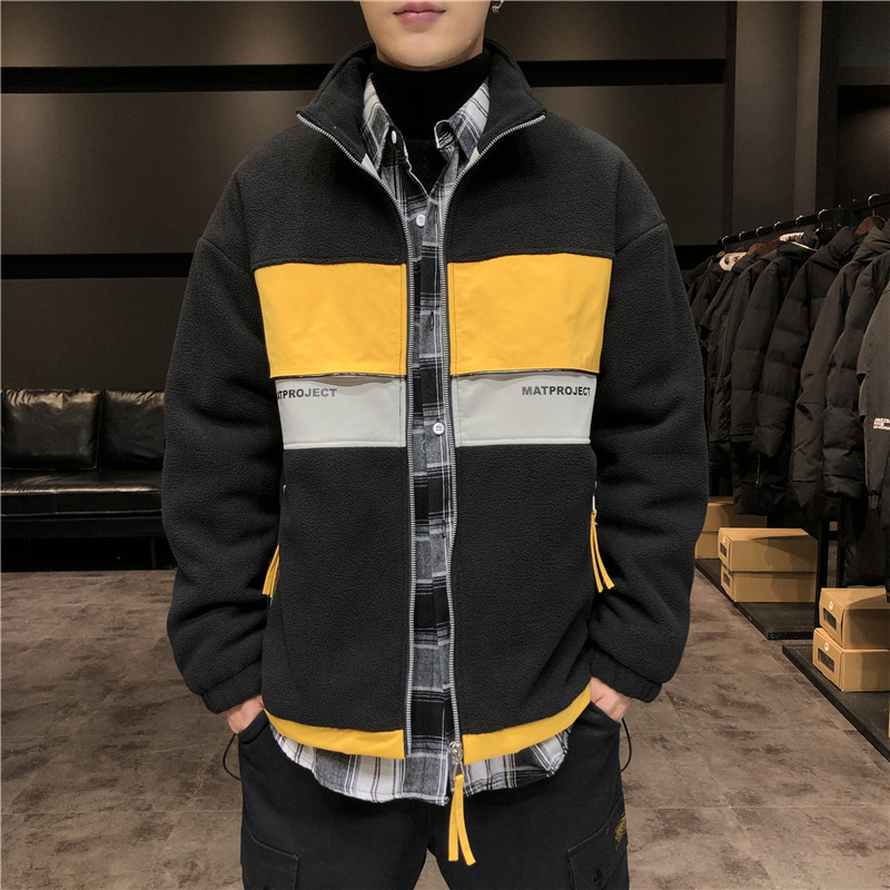 19冬季新款男式休閑工裝棉衣外套搖粒絨保暖修身時尚棉服青年男裝