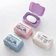 Bathroom household covered one-piece drain soap box soap holder simple European cartoon printed soap box manufacturer gift