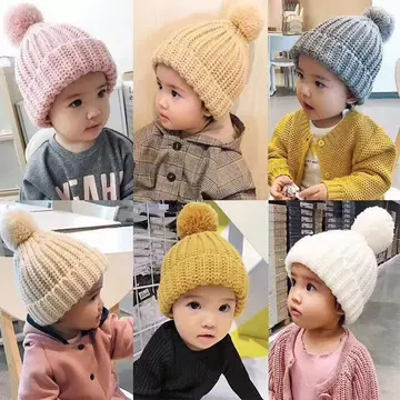 New Boys and Girls Ball Knit Hat for Autumn and Winter Thick and Warm Pure Color Woolen Hat - ShopShipShake