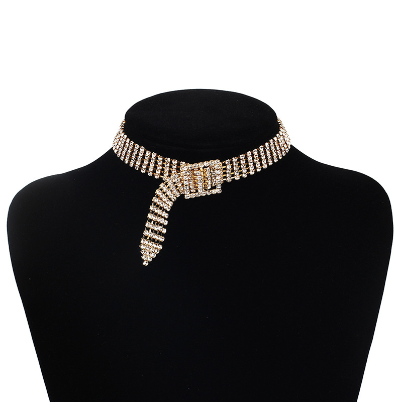 30g Weight Necklace Classification Wedding, Travel Occasion Women'S Gender Gold, Silver Color Korean Hot-selling Short Choker Full Diamond Clavicle Chain Necklace For Women 8
