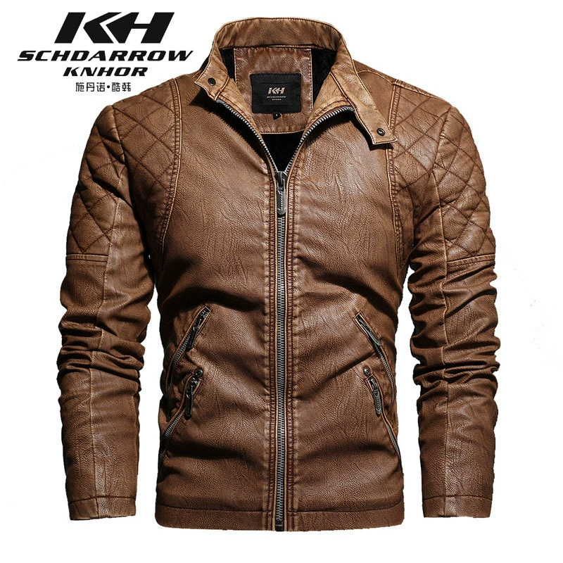 Внешняя торговля Мужское кожаное пальто в европейском и американском стиле AliExpress Amazon, мужская мода, тонкое мотоциклетное кожаное пальто из искусственной кожи на флисовой подкладке