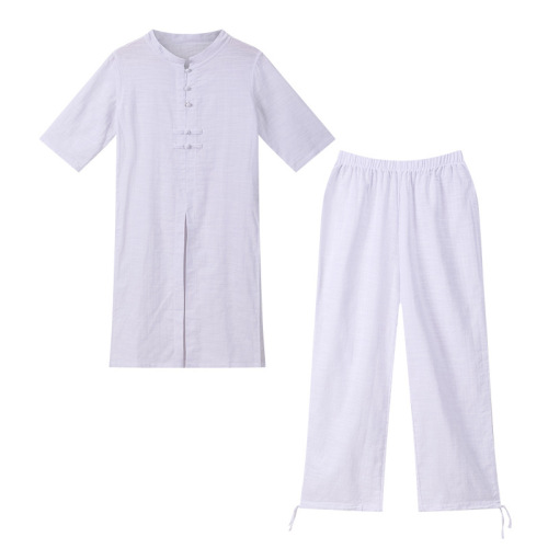 New Arrival Linen Solid Color Yoga Master Outfit Two-Piece Set Meditation Monk Tai Chi Zen Practice Wear Plus Size Extra Wide Extra Large