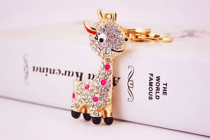 44g Weight Alloy, Metal Material Doll Pattern Unisex Gender Pink, Red, Blue Color Alloy Rhinestone Deer Keychain 4